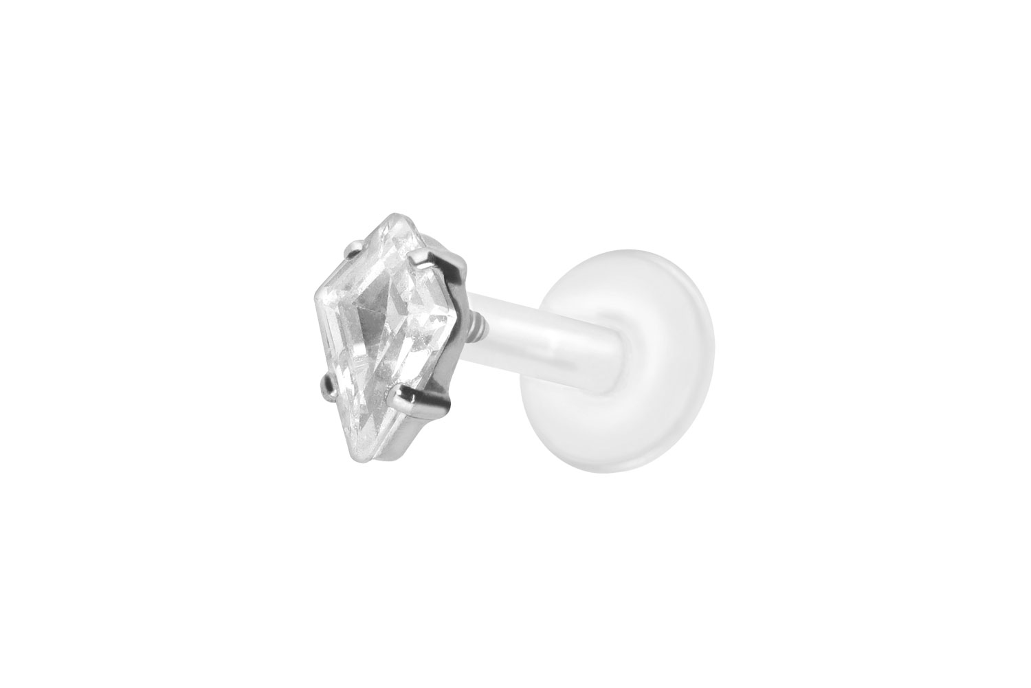 PTFE Labret Piercing mit Innengewinde + Titan-Aufsatz KRISTALLRAUTE